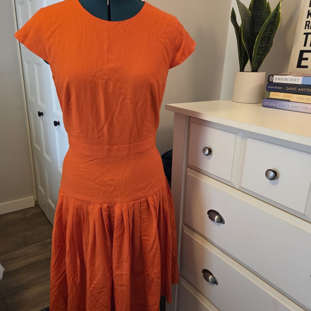 J. Crew Drop Waist Orange Midi Dress